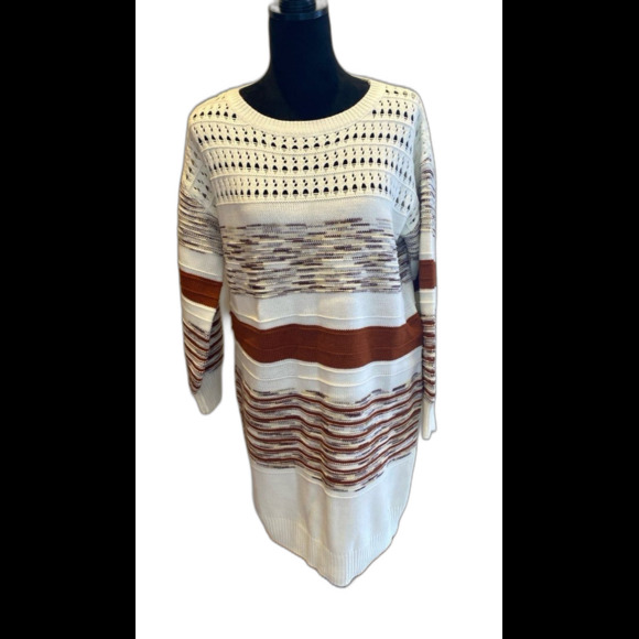 Dresses & Skirts - NEW Long Sweater or Dress Size Large Cream Brown Stripes Unbranded Unique